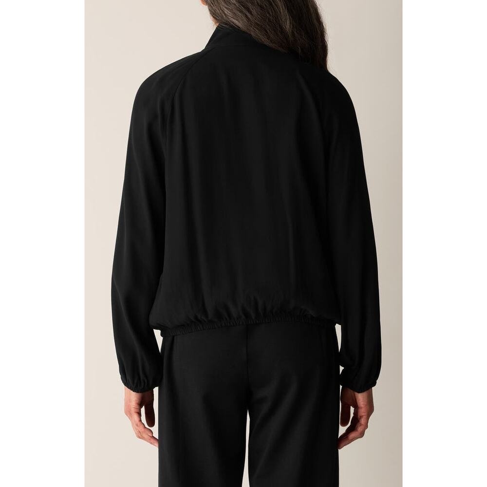 NWT Eileen Fisher Stand Collar 100% Silk Black Jacket Quiet Luxury Refined SZ L - Picture 2 of 11